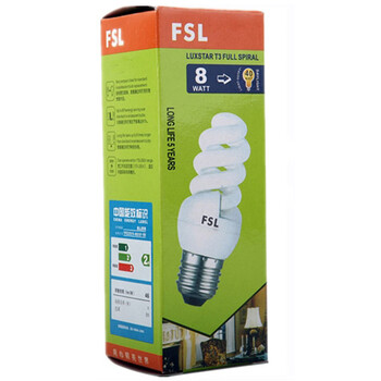 佛山照明(FSL）T3节能灯泡全螺旋8W-E27螺口日光色