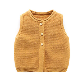 婴儿春装背心新生儿针织开衫纯棉马夹男3个月女宝宝马甲春秋坎肩 杏黄