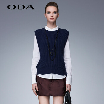 QDA品牌女装秋冬时尚纯色针织马夹39614901 深蓝 L