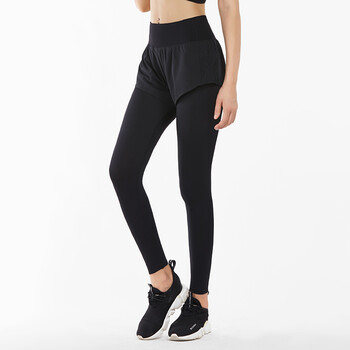 运动健身短裤女2018夏季新款透气速干高腰轻盈弹力假两件瑜伽裤 黑色