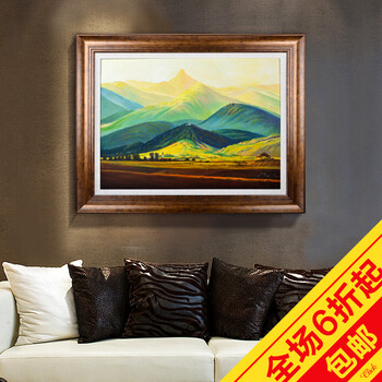 
                                        领格 装饰画 签约画家纯手工绘制油画现代 客厅餐厅卧室风景挂画  大卫巨人山 壁画 深咖色中式外框70cm*90cm                