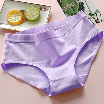 买中腰三角内裤女纯色简约棉质舒适透气少女大码 浅紫色 l