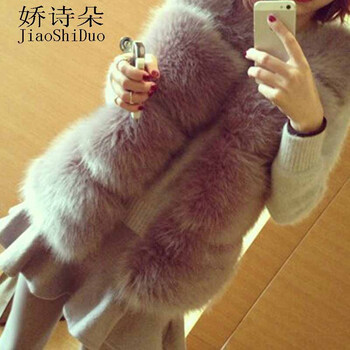 娇诗朵2015秋冬新款韩版人造毛银灰色毛皮草马甲 灰色 均码