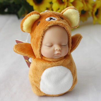 睡梦娃娃钥匙扣仿真睡觉baby包包挂件挂饰汽车挂件 咖啡色轻松熊 钥匙