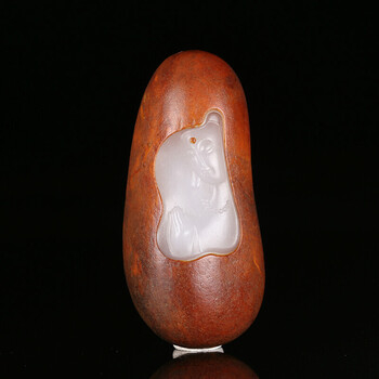 吉乐瑞 和田玉枣红皮观音吊坠白玉籽料玉坠挂件