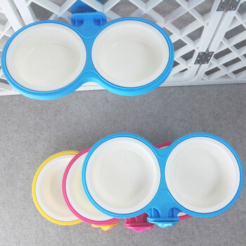 狗食盆固定双碗食盆水盆固定宠物盆水碗狗粮盆泰迪固定盆挂笼子上