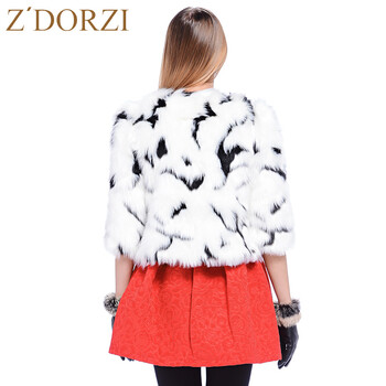 zdorzi/卓多姿秋冬新款保暖整皮七分袖仿皮草短款外套928297 黑白 S