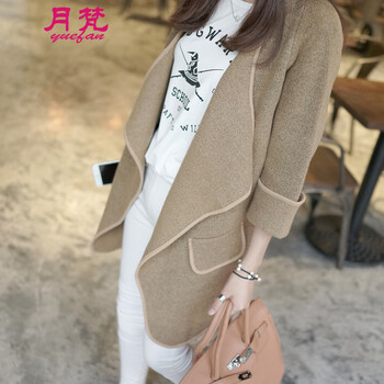 月梵 短外套女春秋2015新款女士秋季韩版修身百搭休闲外套 19 藏青 M
