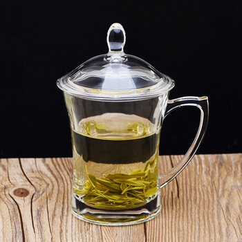 创意玻璃杯带盖无铅耐热水杯办公喝茶杯子男女带把手家用茶杯加厚 6号