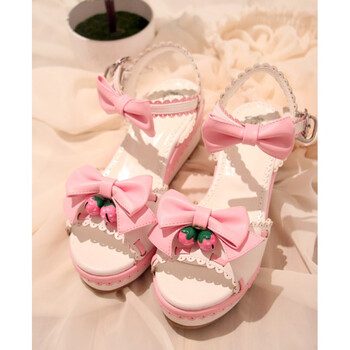 古莱登夏季新品日系lolita凉鞋女cos厚底坡跟松糕蝴蝶结草莓铃铛软妹