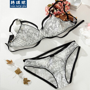 白色透明内衣文胸性感情趣无海绵薄款文胸套装 白色 80c