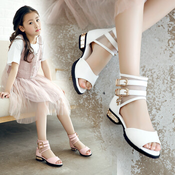 jswz女童凉鞋真皮宝宝公主鞋2018夏季新款女童鞋高跟宝宝中大童凉鞋