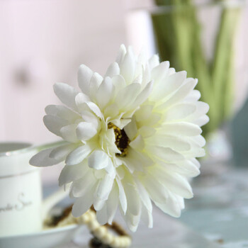 水晶玻璃花瓶家居装饰品摆件仿真花餐桌小花插 白色弗朗菊5支