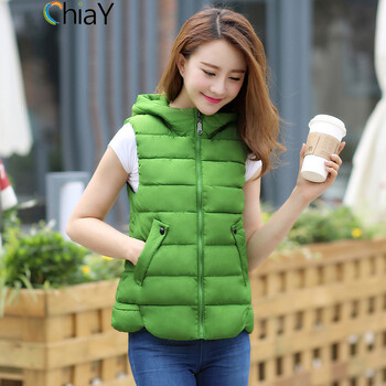ChiaY 2015秋冬新款棉马甲女外套 韩版修身短款时尚女士马夹 绿色 XL