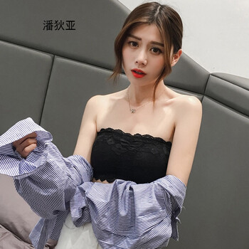 潘狄亚2018夏季新款黑白色抹胸裹胸性感蕾丝小胸防走光内衣女士三排扣