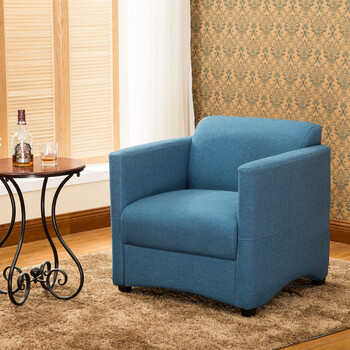 现代简约布艺单人沙发欧式沙发酒店书房咖啡厅沙发网吧时尚沙发 湖蓝