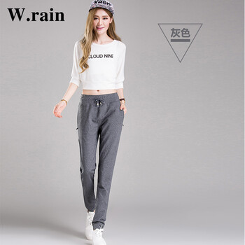 W.Rain 运动裤女长裤2015秋新款大码宽松收口小脚卫裤韩版显瘦休闲瑜伽裤 灰色 S