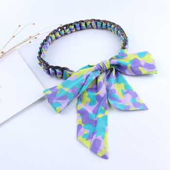 时尚韩宽丝带腰带配裙子长雪纺飘带编织蝴蝶结打结女士腰封 紫色豹纹