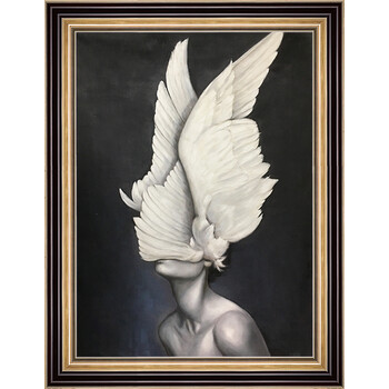 手绘欧式简约天使客厅油画沙发背景墙三联装饰画玄关走廊挂画 9厘米