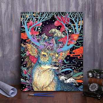 diy数字油画客厅风景花卉动漫人物简单手绘填色装饰画 银光冰鹿 神鹿