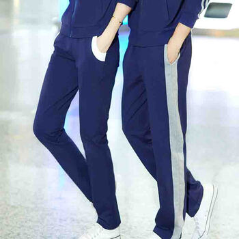 丽即 2015运动套装春秋运动服大码运动情侣套装 男女长袖休 蓝色 女XL