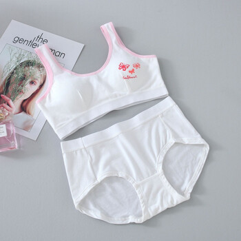 少女学生内衣内裤套装女 发育期文胸粉色初中生小背心中学生 白色蝴蝶