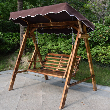 芮福居 秋千 实木秋千户外摇椅碳化防腐阳台吊椅加厚摇篮庭院休闲椅 秋千一套 带顶棚
