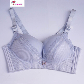 旗舰店蕾丝文胸薄款三排扣无钢圈聚拢性感情趣火辣骚小胸 浅灰色 75a