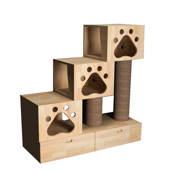 松木猫爬架实木猫架猫跳台猫家具猫窝阶梯式一体猫城堡尺寸;104x108cm