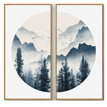 新中式客厅装饰画 现代玄关水墨画山水画壁画四联组合禅意挂画 1 40*