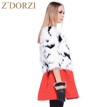 zdorzi/卓多姿秋冬新款保暖整皮七分袖仿皮草短款外套928297 黑白 S