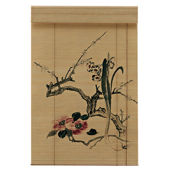 中式印花竹帘画竹窗帘卷帘隔断卷拉式门帘升降帘子拉帘遮光办公室