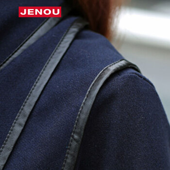 jenou欧洲站2015秋装新款日韩秋款女装风衣中长款外套女学生斗篷风衣韩版修身潮 蓝色 M