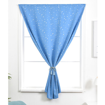 窗帘成品简约现代卧室隔断帘子全遮阳光挡风布魔术粘贴式 天蓝色(80%