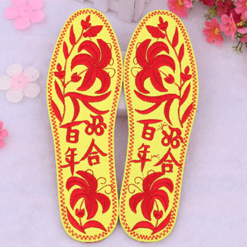 底纯棉绣花刺绣鞋垫成品防汗除臭印绣花结婚庆用品鞋垫 黄底百年好合