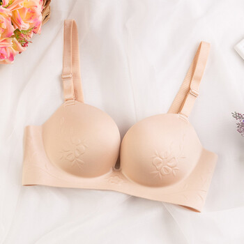 北极绒 文胸女一片无痕暗花性感聚拢调整型无钢圈士内衣 肤色 80c