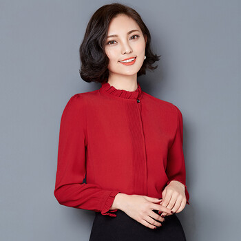 芙沫纯2016秋冬装新款韩版打底衫V领修身蕾丝衫女长袖上衣外穿雪纺衫女5225 姜黄色 XL