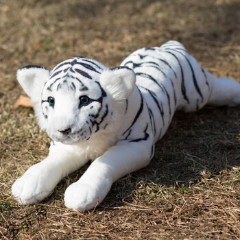 仿真老虎公仔毛绒玩具 虎布娃娃宝宝生日礼物 创意小白虎玩偶抱枕 趴