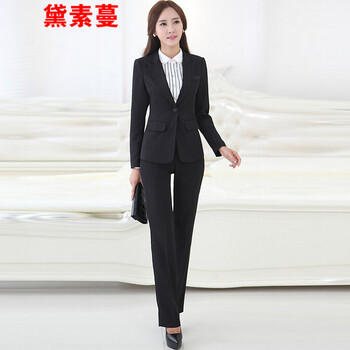 黛素蔓2015秋冬职业装女装套装 时尚OL修身西服正装套裤工作服 黑色上衣+黑裤 XXXL