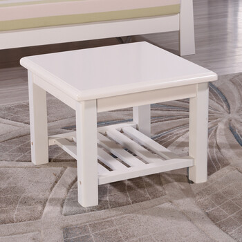 2018新款全实木茶几白色简约现代双层长茶几时尚钢化玻璃正方形小角几