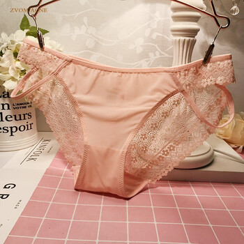 时尚绑带性感女士内裤蕾丝冰丝透明中腰三角裤头女棉裆学生裤衩zvom