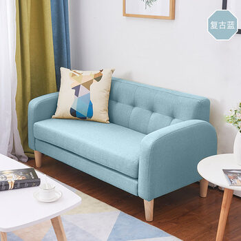 布艺小沙发双人简易迷你卧室店铺省空间简约沙发小户型 复古蓝 大双人