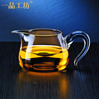一品工坊 台湾公道杯高硼硅玻璃公杯纯手工加厚大号公道杯玻璃分茶器茶道玻璃茶海茶道茶具配件 白把350ML