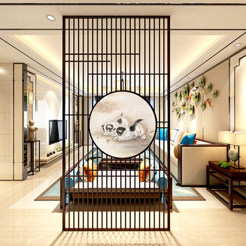 定制新中式屏风简约现代客厅隔断墙镂空花格玄关装饰实木双面座屏