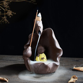 陶瓷倒流香炉紫砂创意摆件茶道禅意塔香香炉高山流水崖柏香观赏 荷运