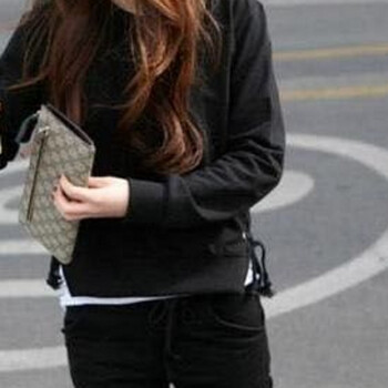 粉艾妮2015卫衣女外套装薄款秋冬季韩版女装长袖休闲运动服套装 黑色 M