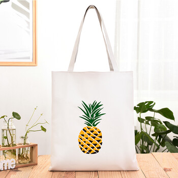 女单肩包韩国简约文艺学生书包白色环保购物帆布袋w1 大菠萝图案白色