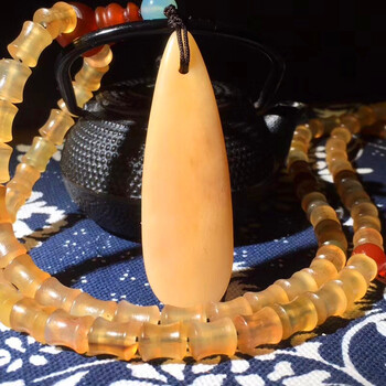 新款天然羊角吊坠竹节款手工打磨搭配大猫米吊坠f