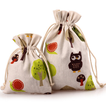 可爱清新麻布袋束口抽绳袋小布袋饰品袋收纳袋杂物袋包装空袋子 17*23