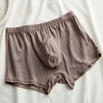 夏季新款桑蚕丝针织真丝平角内裤男透气无痕中腰舒适大码短裤 咖啡色